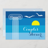ギリシャの柱とシーグル結婚ルのカップルのシャワー 招待状 (正面/裏面)