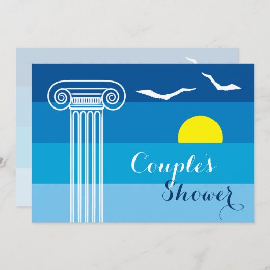 ギリシャの柱とシーグル結婚ルのカップルのシャワー 招待状 (正面/裏面)