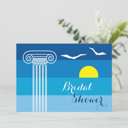 ギリシャの柱とシーグル結婚ルブライダルシャワー 招待状 (スタンド正面)
