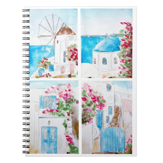 ギリシャの水の色の絵画コラージュ ノートブック (正面)