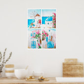 ギリシャの水の色の絵画コラージュ ポスター (キッチン)