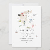 ギリシャの水彩画マップ - 結婚式の写真 セーブザデート (正面)