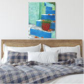 ギリシャの水絵画色の階段オレンジ キャンバスプリント (インサイチュ (寝室))