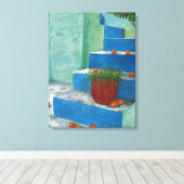 ギリシャの水絵画色の階段オレンジ キャンバスプリント (インサイチュ (ウッドフロア))