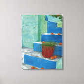 ギリシャの水絵画色の階段オレンジ キャンバスプリント (正面)