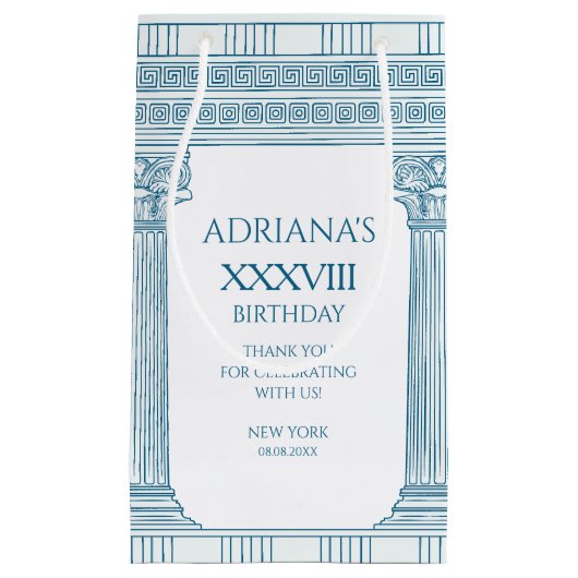 ギリシャの渦巻き模様と柱のトガパーティー スモールペーパーバッグ (正面)