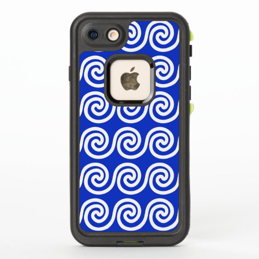 ギリシャの渦巻き鍵模様の波 ブルー LifeProof iPhoneケース (裏面)