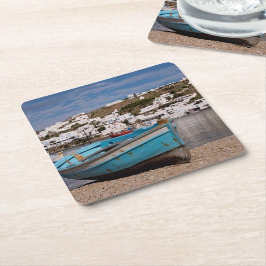 ギリシャの港湾魚釣り船 スクエアペーパーコースター (アングル)