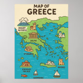 ギリシャの漫画地図 - イラスト付きのランドマーク ポスター (正面)