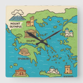 ギリシャの漫画地図 – イラスト風景 スクエア壁時計 (正面)