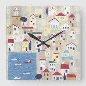 ギリシャの町モダンコンテンポラリー スクエア壁時計 (正面)