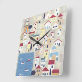 ギリシャの町モダンコンテンポラリー スクエア壁時計 (傾斜)