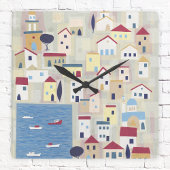 ギリシャの町モダンコンテンポラリー スクエア壁時計