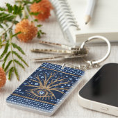 ギリシャの目の木- Mati Matakiの金ゴールドおよび濃紺 キーホルダー (正面右)