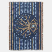 ギリシャの目の木- Mati Matakiの金ゴールドおよび濃紺 スローブランケット (正面縦)