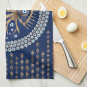 ギリシャの目の木- Mati Mataki -青のMatiasma キッチンタオル (四つ折り)