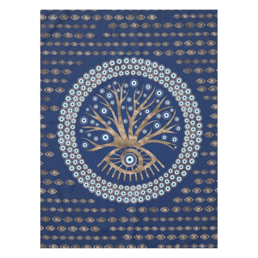 ギリシャの目の木- Mati Mataki -青のMatiasma テーブルクロス (正面)