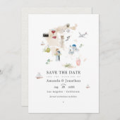 ギリシャの目的地ウェディングフォト 水彩画マップ セーブザデート (正面/裏面)