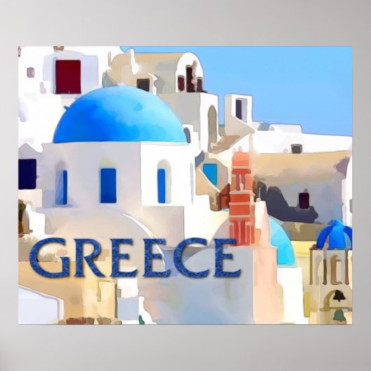 ギリシャの目隠し白建物 ポスター (正面)