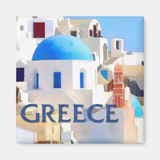 ギリシャの目隠し白建物 マグネット