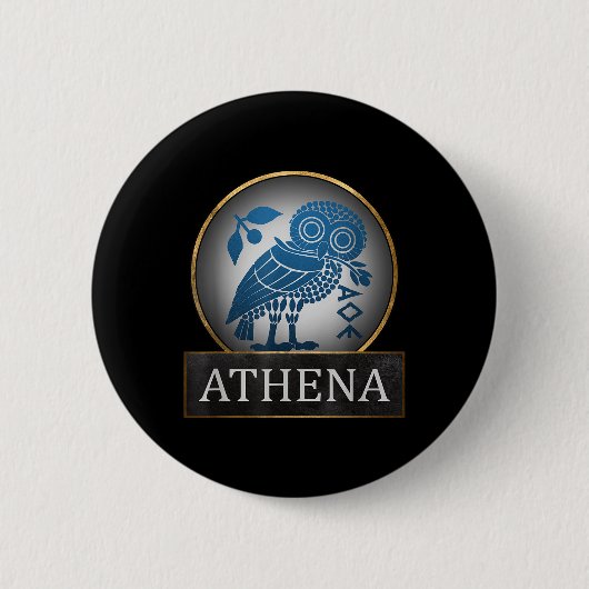 ギリシャの知恵の女神Aのアテナフクロウのシンボル 缶バッジ (正面)