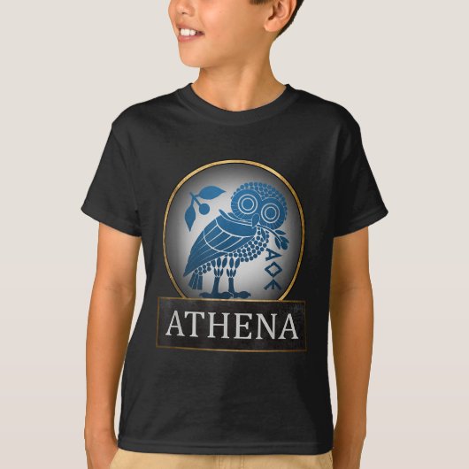 ギリシャの知恵の女神Aのアテナフクロウのシンボル Tシャツ (正面)