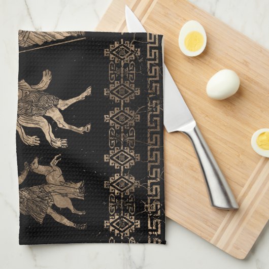 ギリシャの神々とメアンダー鍵オーナメント キッチンタオル (四つ折り)