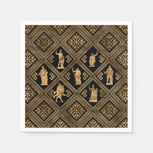 ギリシャの神々とメアンダー鍵オーナメント スタンダードカクテルナプキン (正面)