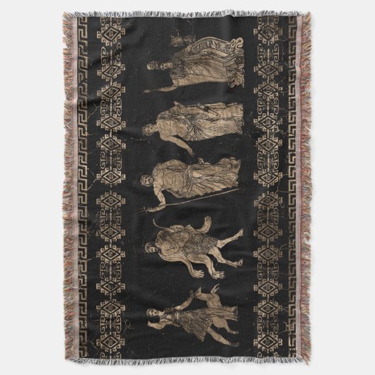 ギリシャの神々とメアンダー鍵オーナメント スローブランケット (正面縦)