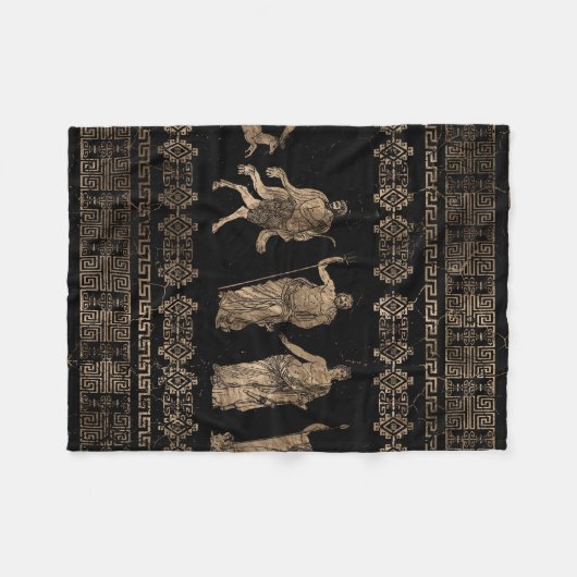 ギリシャの神々とメアンダー鍵オーナメント フリースブランケット (正面(横))