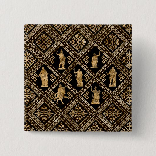 ギリシャの神々とメアンダー鍵オーナメント 缶バッジ (正面)