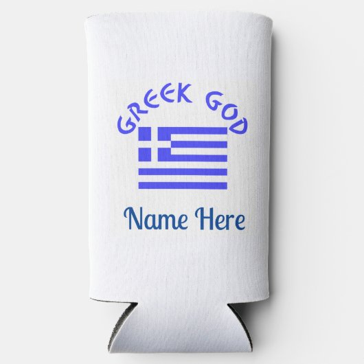 ギリシャの神とギリシャ国旗のパーソナライズギフト スリム缶クーラー (正面)