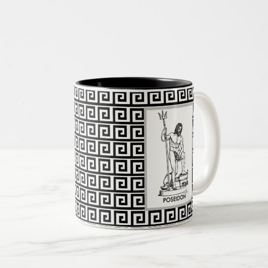 ギリシャの神の黒と白のギリシャのパターン ツートーンマグカップ (正面右)
