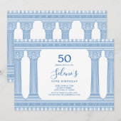 ギリシャの神殿をテーマにしたカスタムカラーの誕生日パーティー 招待状 (正面/裏面)