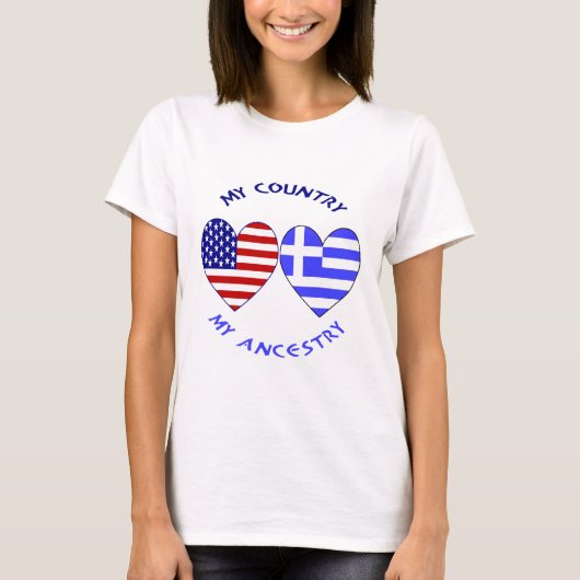 ギリシャの米国ハート国旗マイカントリー私の祖先 Tシャツ (正面)