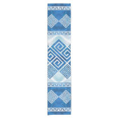 ギリシャの蛇行語-ギリシャの鍵ブルーの宝石と真珠 ショートテーブルランナー (正面)