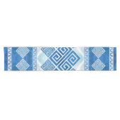 ギリシャの蛇行語-ギリシャの鍵ブルーの宝石と真珠 ショートテーブルランナー (横)