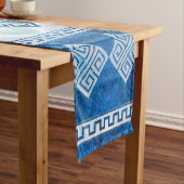 ギリシャの蛇行語-ギリシャの鍵ブルーの宝石と真珠 ショートテーブルランナー (インサイチュ)