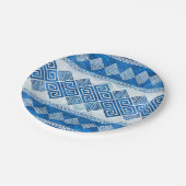 ギリシャの蛇行語-ギリシャの鍵ブルーの宝石と真珠 ペーパープレート (アングル)