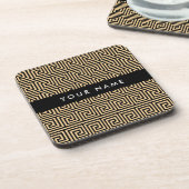 ギリシャの蛇行鍵ブラウン、お名前、パーソナライズ コースター (左側)