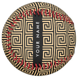 ギリシャの蛇行鍵ブラウン、お名前、パーソナライズ ソフトボール