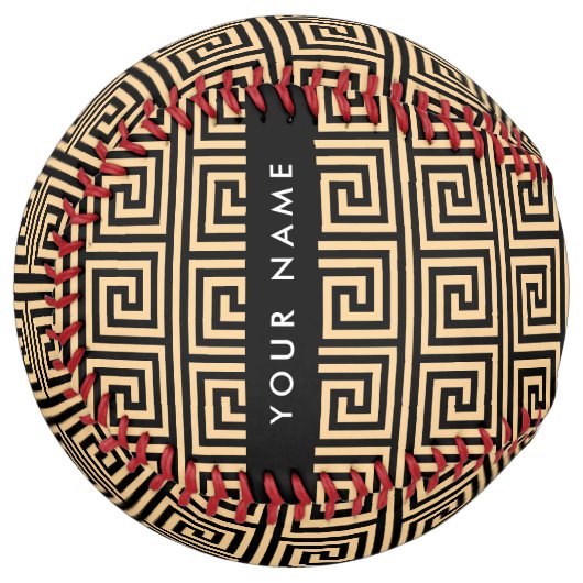 ギリシャの蛇行鍵ブラウン、お名前、パーソナライズ ソフトボール (正面左)