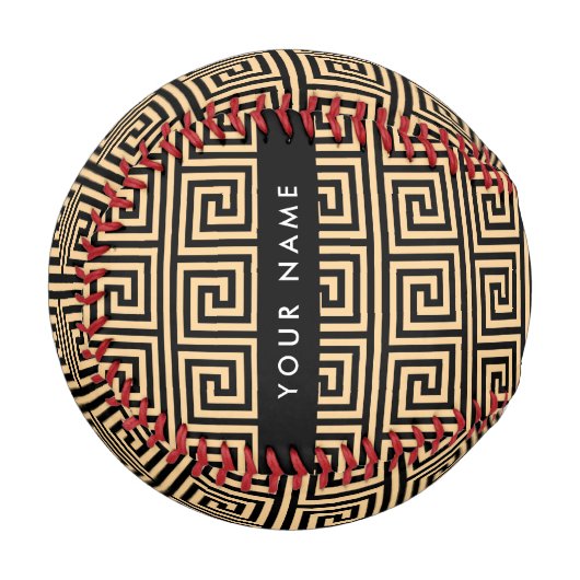 ギリシャの蛇行鍵ブラウン、お名前、パーソナライズ 野球ボール (正面左)