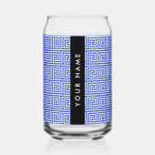 ギリシャの蛇行鍵ブルー、お名前、パーソナライズ ガラス缶 (正面)