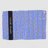 ギリシャの蛇行鍵ブルー、お名前、パーソナライズ ゴルフタオル (横)