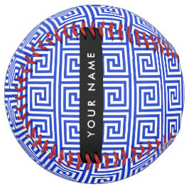 ギリシャの蛇行鍵ブルー、お名前、パーソナライズ ソフトボール