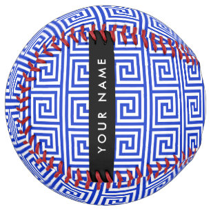 ギリシャの蛇行鍵ブルー、お名前、パーソナライズ ソフトボール