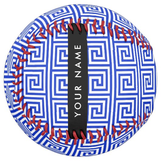 ギリシャの蛇行鍵ブルー、お名前、パーソナライズ ソフトボール (正面左)
