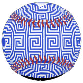 ギリシャの蛇行鍵ブルー、お名前、パーソナライズ ソフトボール (裏面)