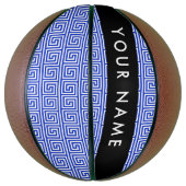 ギリシャの蛇行鍵ブルー、お名前、パーソナライズ バスケットボール (縦)